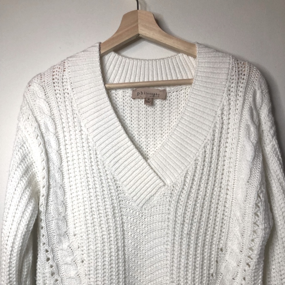 Philosophy White V-Neck Sweater (M)